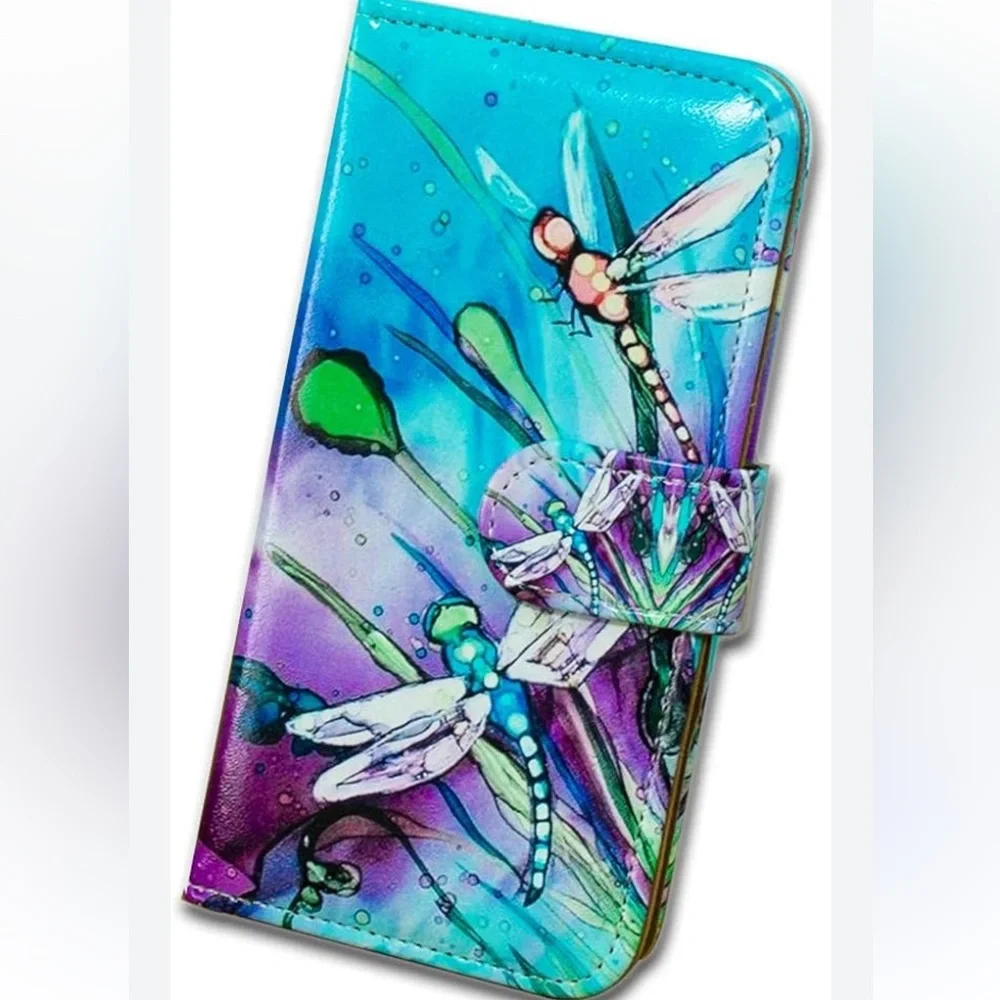 Case for Samsung A 12, Cute Dragonfly Leather Flip Phone Case Wallet Cover